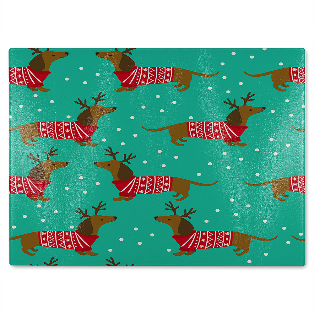 Dutchshunds In Christmas Dining Glass Chopping Board