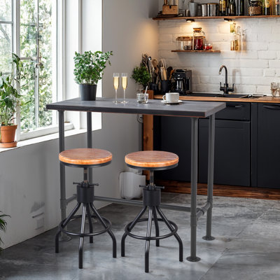 SET OF 3,Industrial Bar Table Set With Swivel Bar Stools - Rustic Pub Height Table And Chairs For Kitchen, Dining Room, Small Space, Home Bar - Wooden by Williston Forge