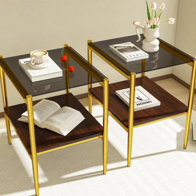 2 tables de bout en verre trempé gris, salon, L 19,1 po x l 15,26 po H 20,7 po de 2 tables modernes, gris et 19,1 L 15,26 l 20,7 H, capacité de charge de 110 lb