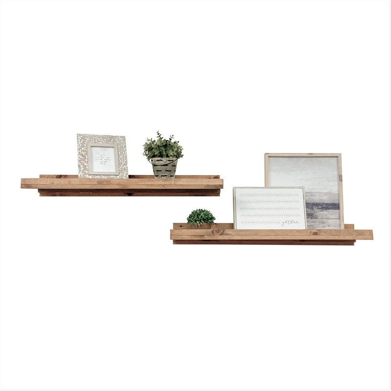 2 Piece Pine Floating Shelf, Dark Walnut, 4.25" H x 30" W x 10" D