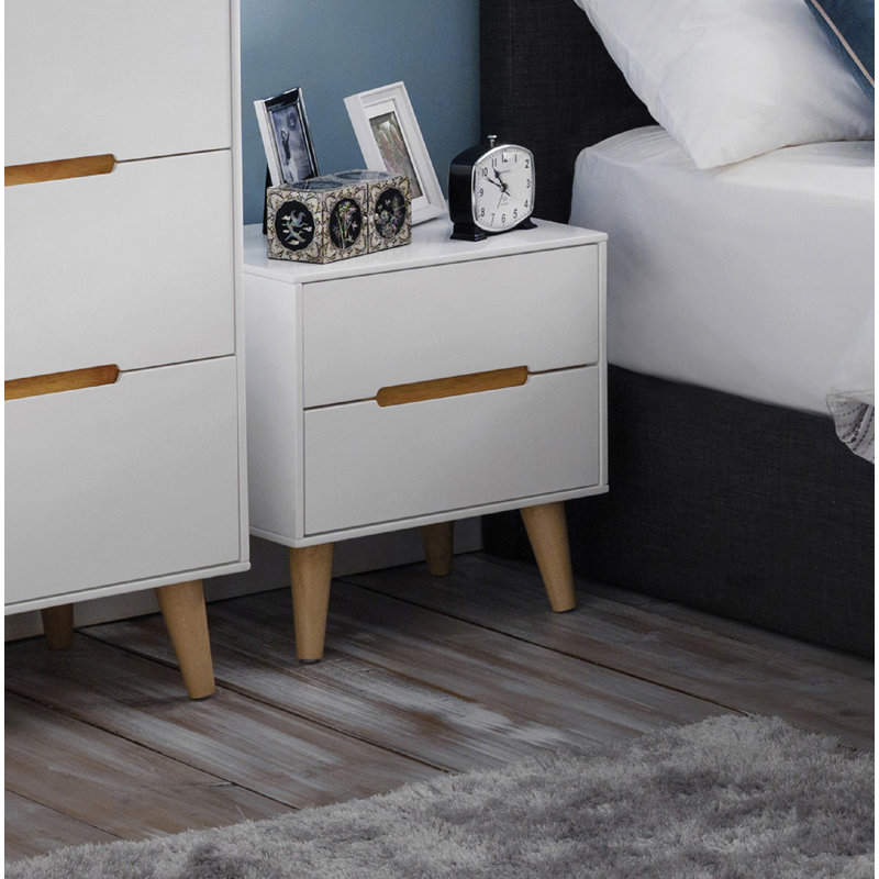 Heriberto 45cm W Bedside Table, White