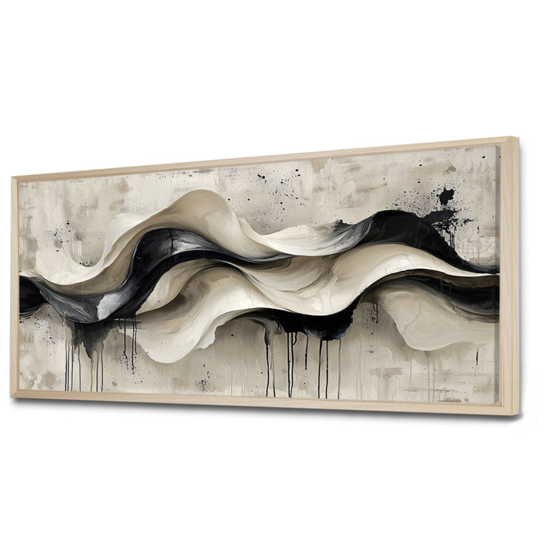 Art mural mural "Vagues modernes abstraites", H 28 po x l 60 po, Cadre flottant, Naturel