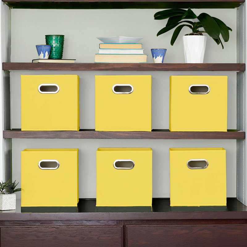 Bacs de rangement ouverts en tissu, Jaune