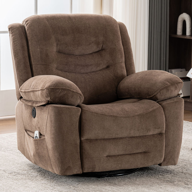 Ebern Designs Large Electric Power Swivel Rocker Recliner with Massage Vibration,Chenille Fabric, Mocha