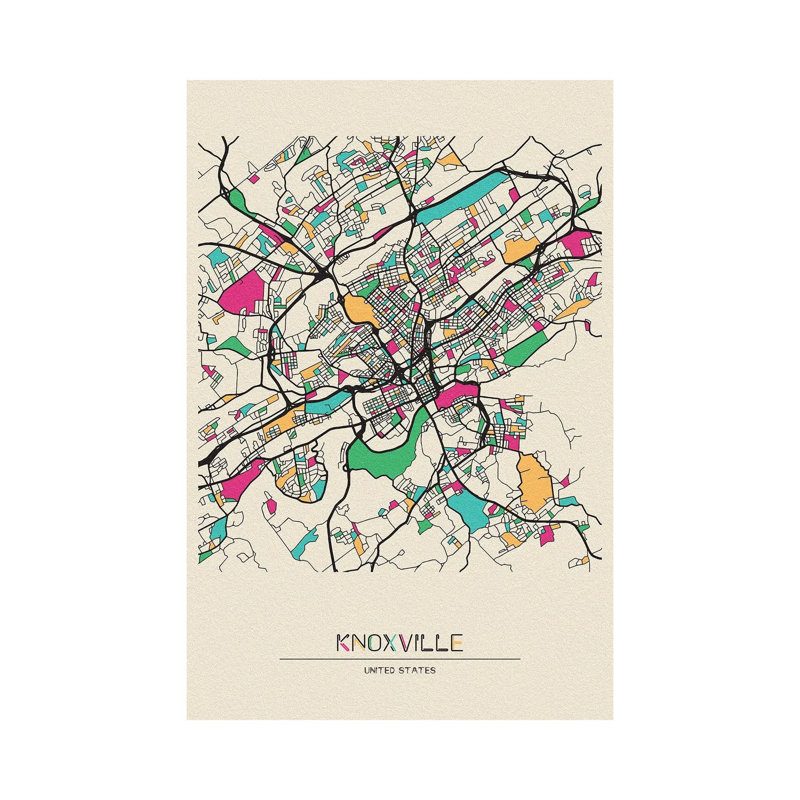" Knoxville, Tennessee Map " by Ayse Deniz Akerman, 40" H x 26" W x 1.5" D