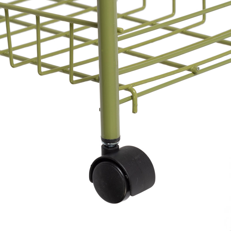 Olive Green 3-Tier Rust-Resistant Steel Rolling Cart