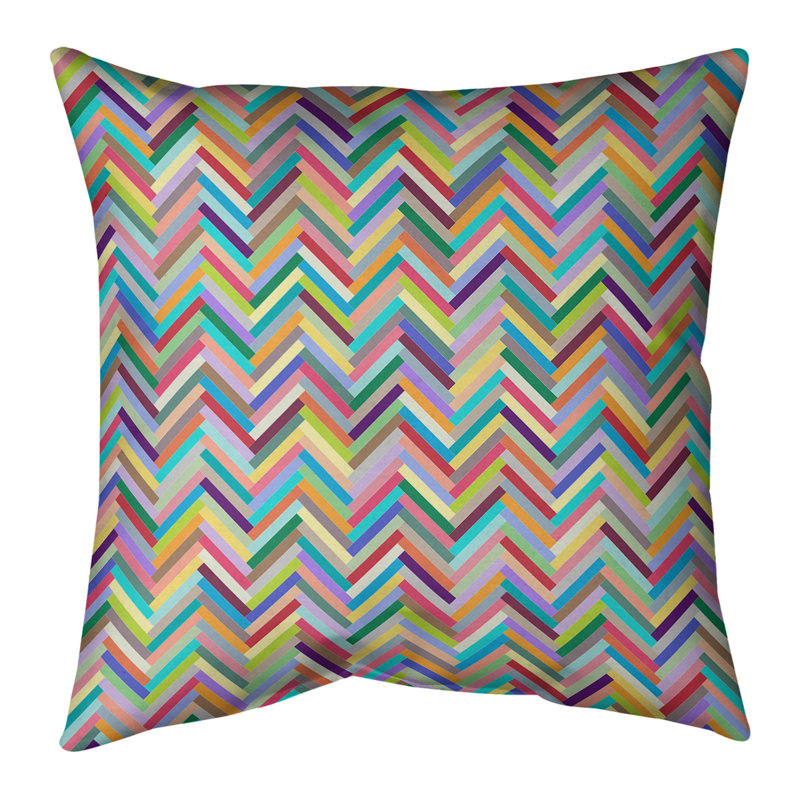Coussin en suède chevrons, Bourre en polyester, Arc-en-ciel, 16 po x 1 po