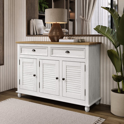  Farmhouse Solid Pine Buffet/Sideboard Cabinet with Drawers and Storage Doors – Rustic Cottage Style Dining Room Storage Cabinet