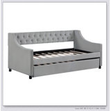 Upholstered Daybed With Trundle, Wood Frame With Tufted Buttons And Copper Nails