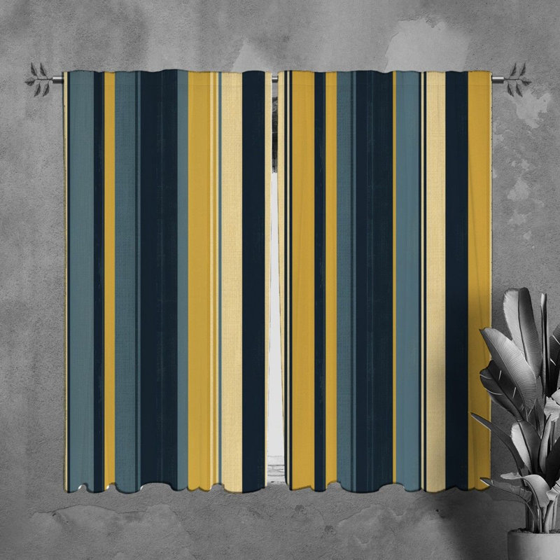 Tanica Room Darkening Curtain Pair, 20" W x 82" L, Navy/Yellow