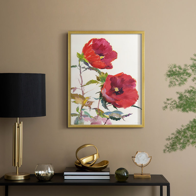 Hibiscus Glow I, reproduction encadrée - bois massif, H 21 po x l 17 po, Doré