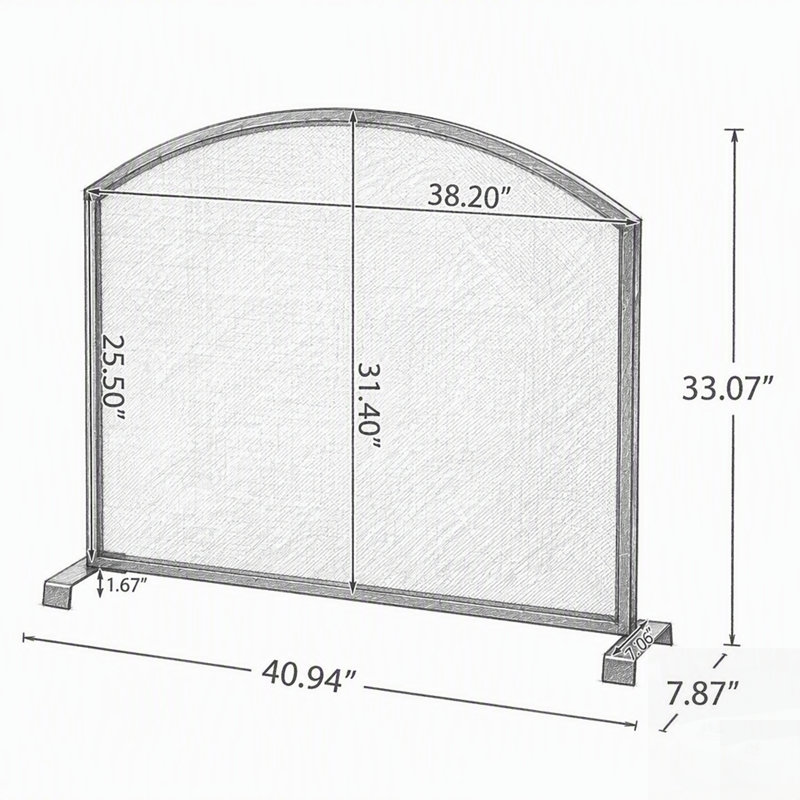Pare-étincelles en métal arqué autoportant avec maille fine pour une protection optimale du foyer au bois intérieur, Black