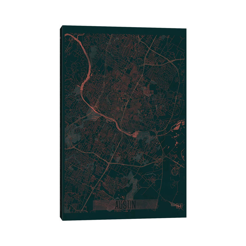 Austin Infrared Urban Blueprint Map by Hubert Roguski - Wrapped Canvas Painting, 101.6 cm H x 66.04 cm W x 1.91 cm D