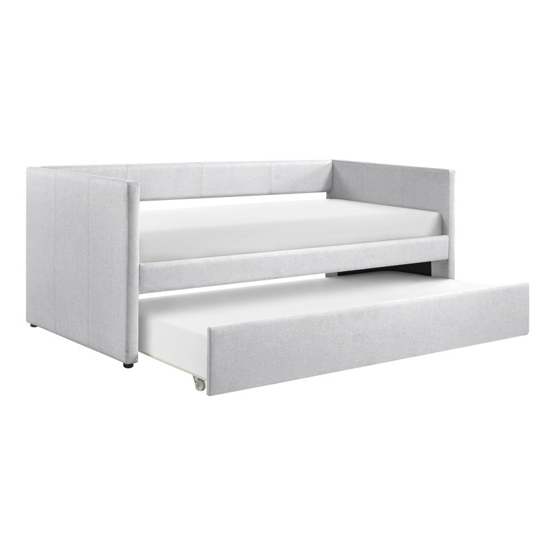 1Pc Daybed With Trundle Fabric Upholstery Modern Home Furniture, Gray