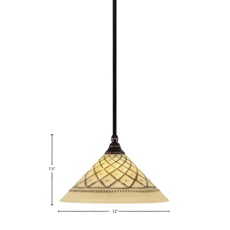 Mini-luminaire suspendu avec tige en verre glacé chocolat 12 po, Cuivre noir