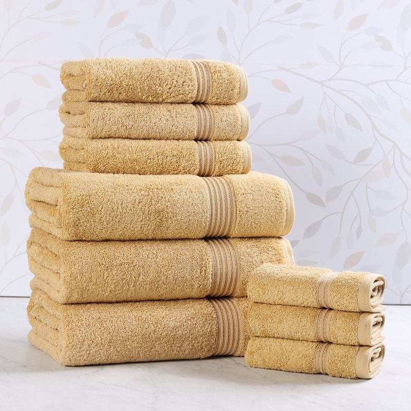 Glennet Heritage Egyptian Cotton Soft Absorbent 9 Piece Bathroom Towel Set, Gold