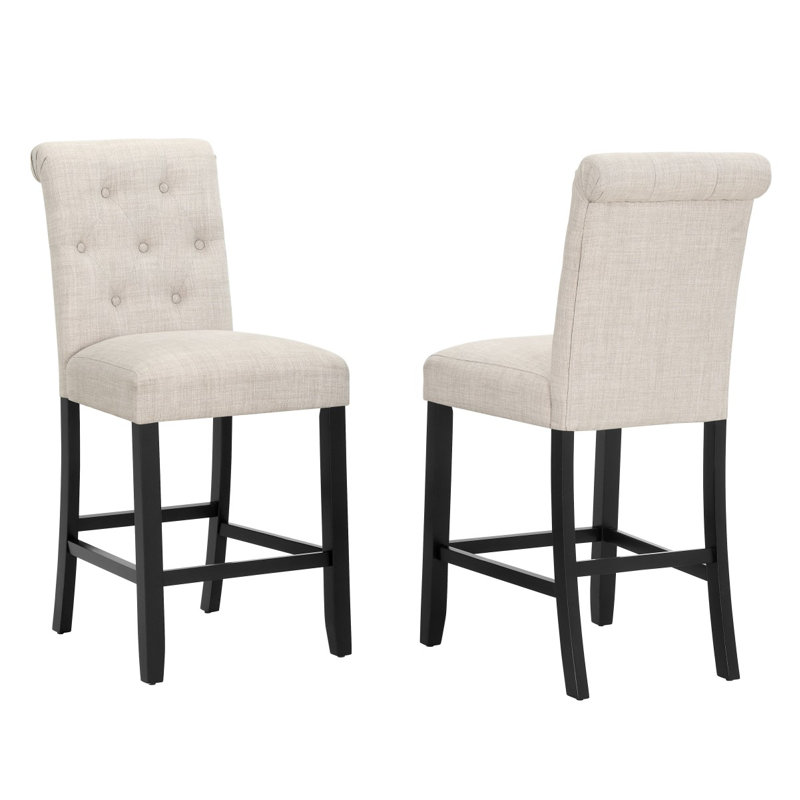 Tabouret de comptoir Ayeshah, Tissu beige / cadre noir