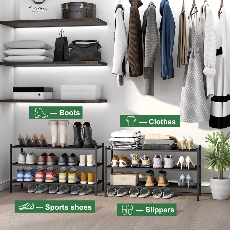 Versatile 3-Tier Long Shoe Rack 33" - Efficient Storage Solution For Entryways And Bedrooms, Black