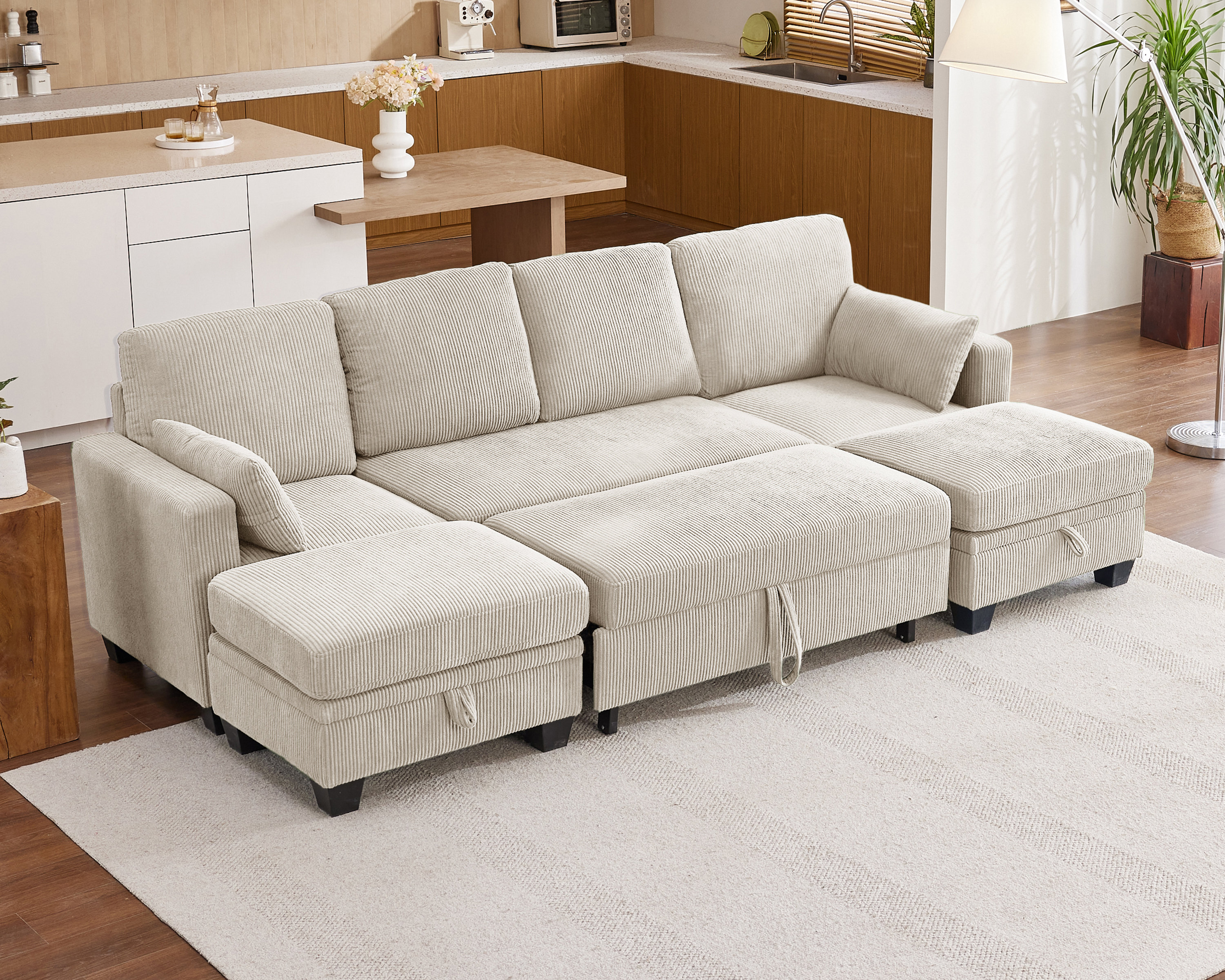 Ebern Designs 101" Modular Sofa with Pull Out Bed,Corduroy Sectional ...