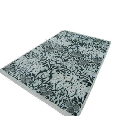 Blue Contemporary Wool Silk Blend Rug - 6' x 9'