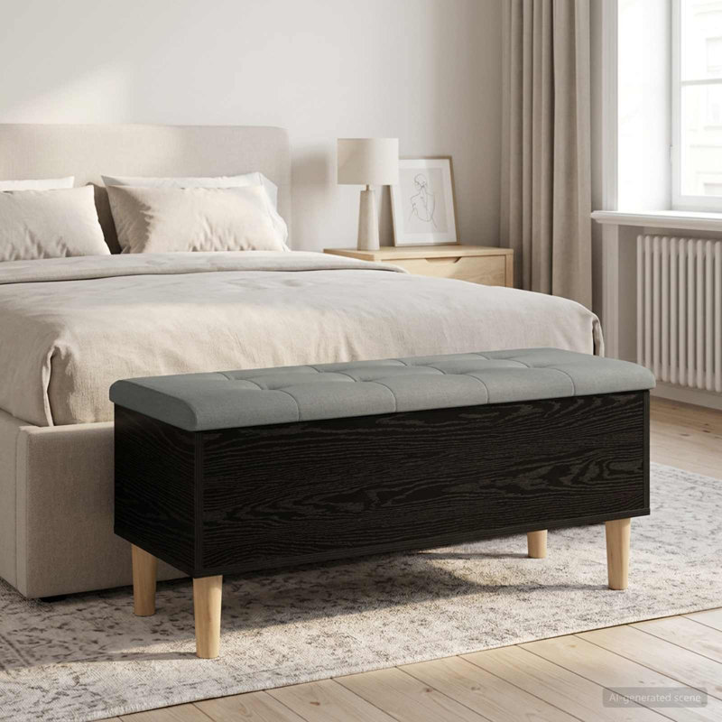 Upholstered Engineered Wood Bench, Black Oak