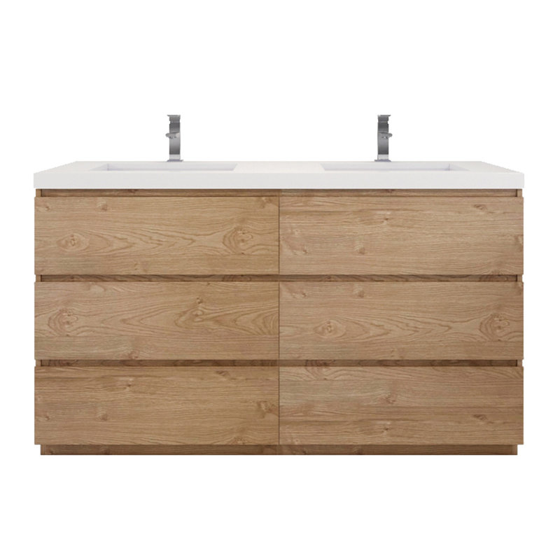 Ensemble de meuble-lavabo double 60 po Ferrante, Chêne de la Nouvelle-Angleterre