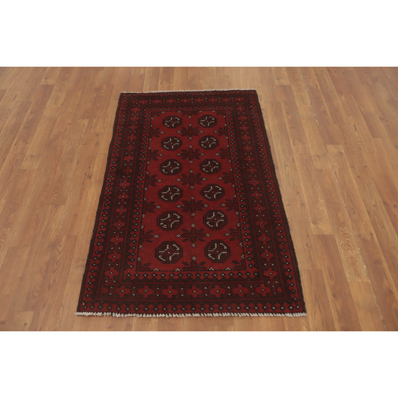 Tapis de vestibule tribal rouge afghan 3 x 4