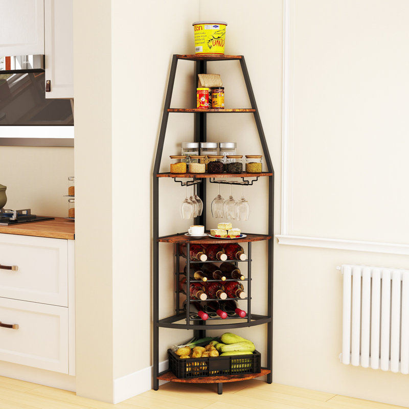 67.1"H Open Display Corner Bar Cabinet with Wine Storage,6 Tier Corner Shelf with Colorful LED Light,Remote control