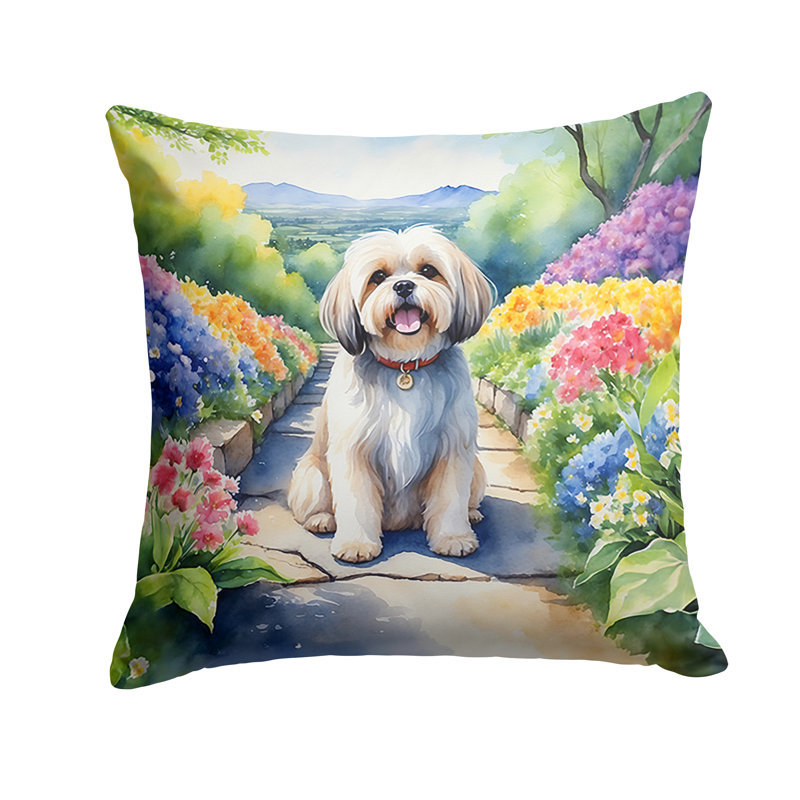 Coussin décoratif intérieur / extérieur Spring Path, H 18 po x l 18 po, Lhasa Apso