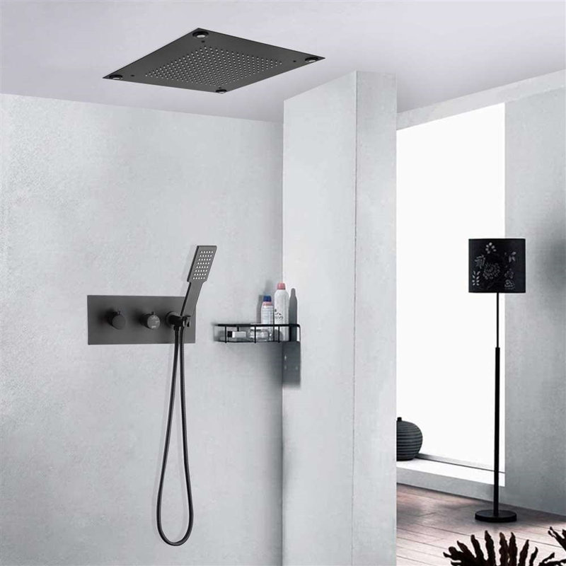 Système de douche à pluie au plafond noir mat DEL 16 x 16 Lecce