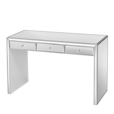Leah Premium Vanity Table with Chic Mirrored Finished on Drawers, Panels, Legs, and Tabletop