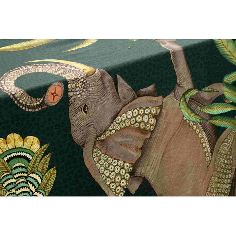 Ardmore Cotton Tablecloth, 138" L x 79" D, Green/Brown/Gray