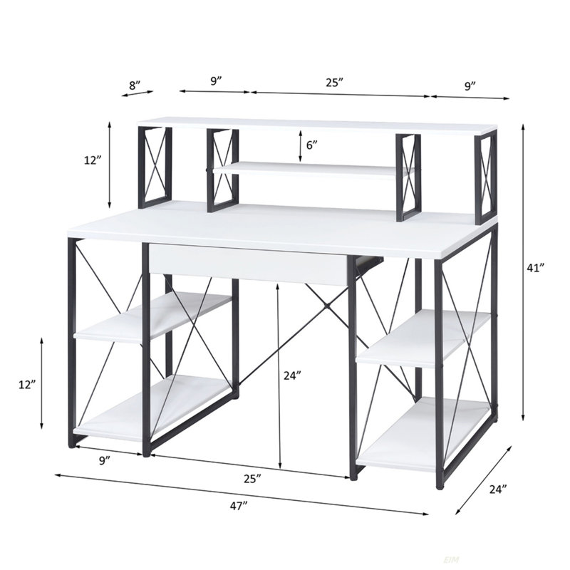 Writing Desk With One Drawer And 8 Open Compartment(Desk), White, 40.96" H x 46.96" W x 24.03" D