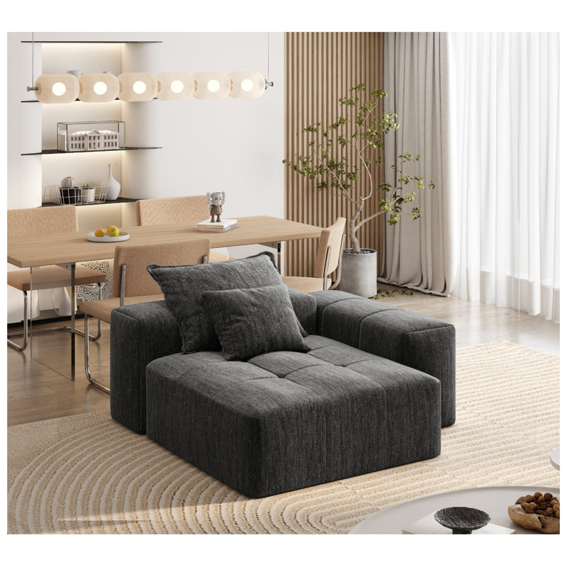 Siège de canapé modulaire surdimensionné moderne, module de siège simple capitonné en tissu de chenille étincelant avec 2 coussins, combinaison de bricolage, aucun assemblage requis (noir)