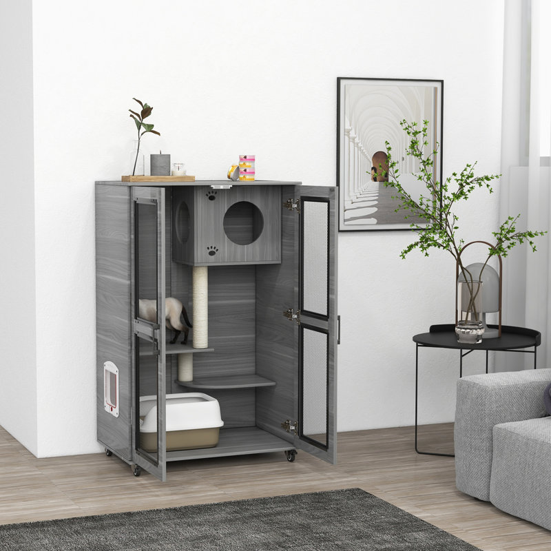 Maison pour chat de luxe avec roues, Gris