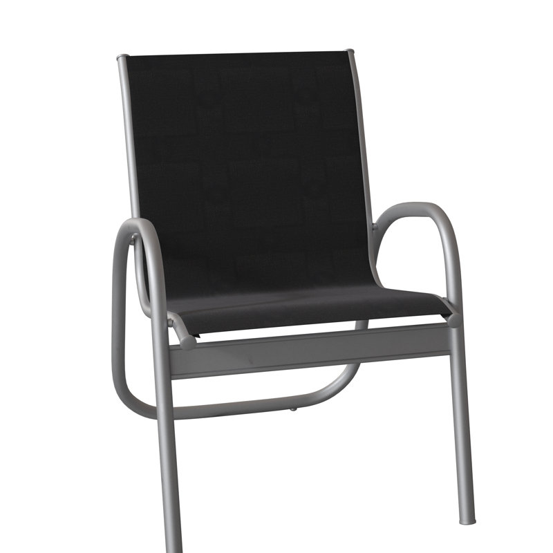 Premium All-Weather Wicker Outdoor Stacking Dining Armchair with Cushion, Black 5D Sunbrella®, Textured Desert
