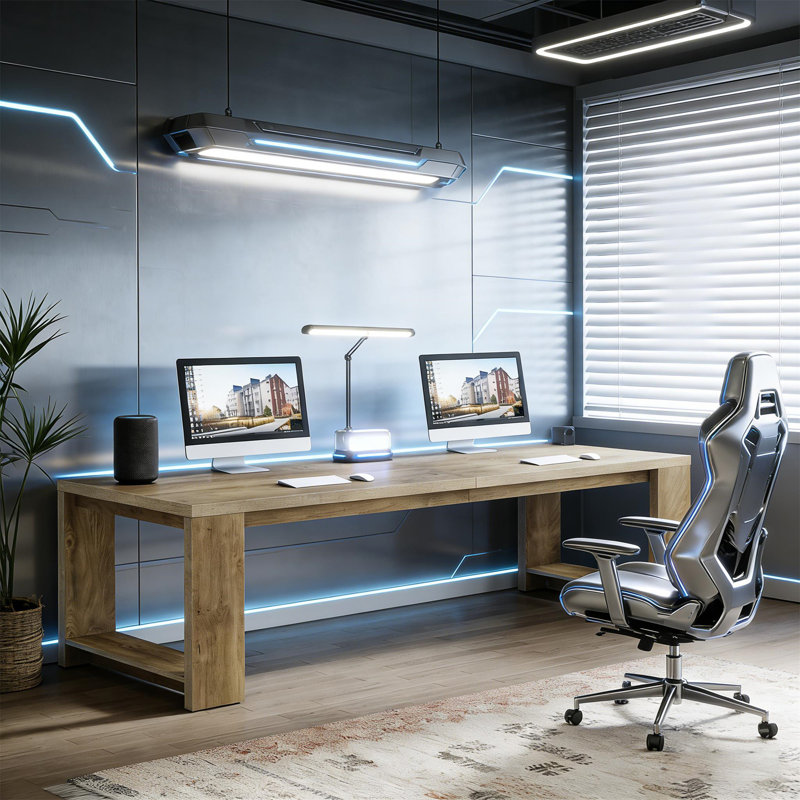 Bureau spacieux (sans tabourets), Chêne