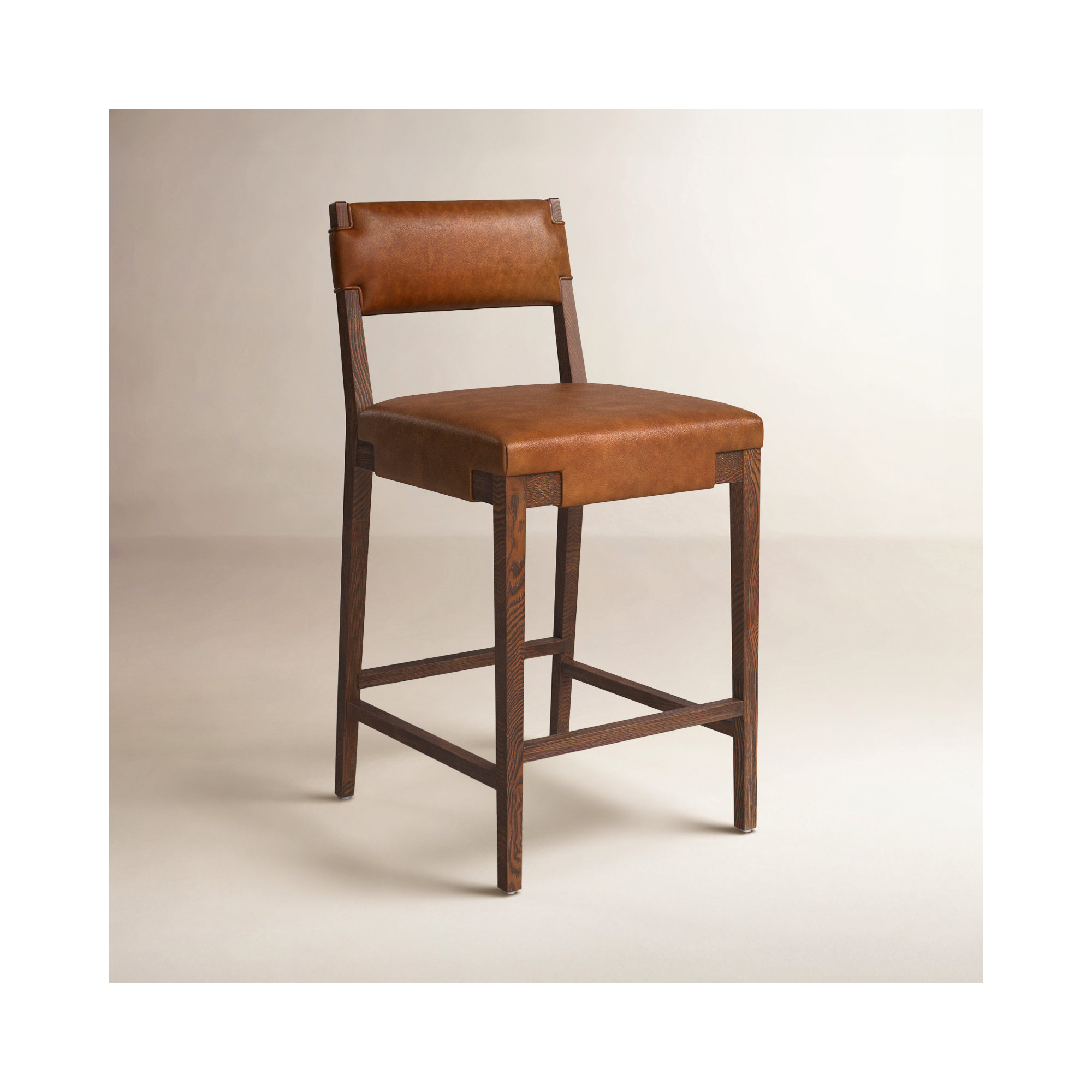 Bilbrey Leather Stool, Counter Stool (27.75" Seat Height), Brown Genuine Leather, Brown