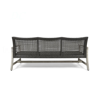 Outdoor Acacia Wood Wicker 3 Seater Sofa, Patio Furniture Conversation Set For Backyard