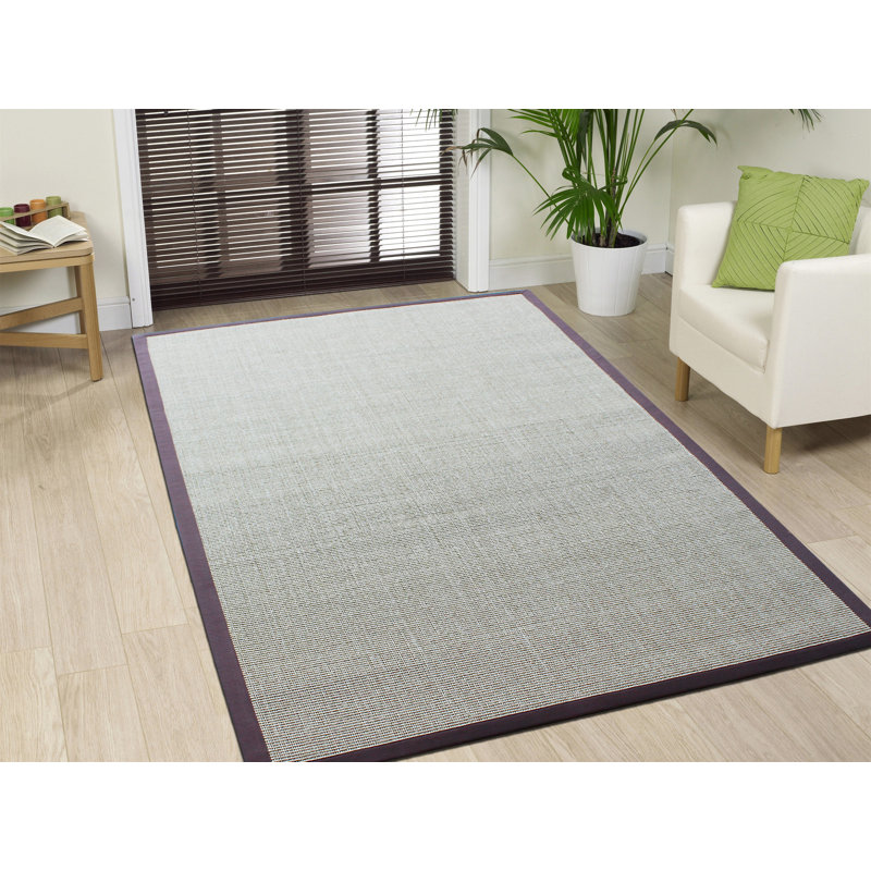 Ivory and Brown Handmade Sisal and Cotton Rectangular Rug