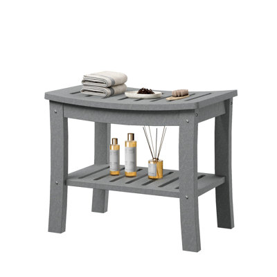 Banc de douche imperméable avec tablette de rangement Tabouret de salle de bain antidérapant de 20,6 po, capacité de 400 lb, siège de bain robuste pour les personnes âgées, pieds de rasage, baignoire spa, meubles de salle de bain durables, brun