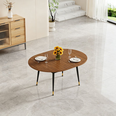 Table de salle à manger extensible en noyer, table de cuisine moderne extensible en MDF avec pieds en métal robustes pour la salle à manger, peut accueillir 6 à 10 personnes