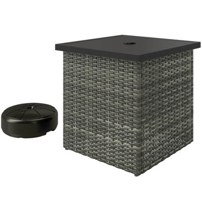 Table de bout carrée pour l'extérieur, table d'appoint en osier avec trou pour parasol