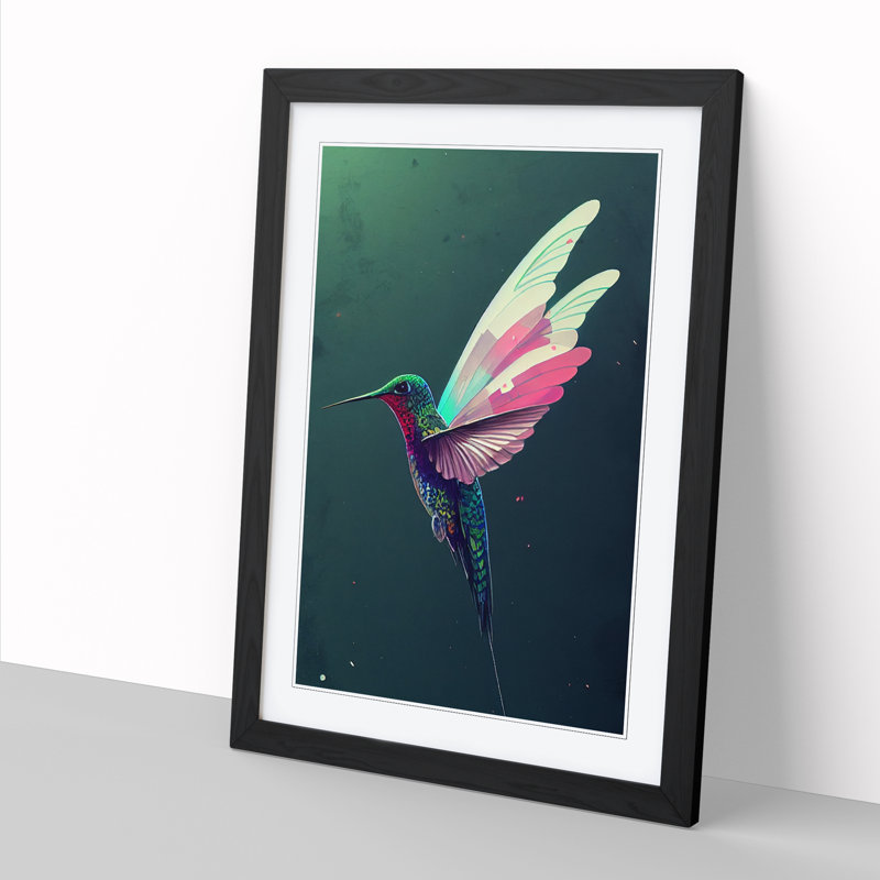 Artesha Hummingbird Painting - Framed Print, Black, 46cm H x 34cm W x 2cm D