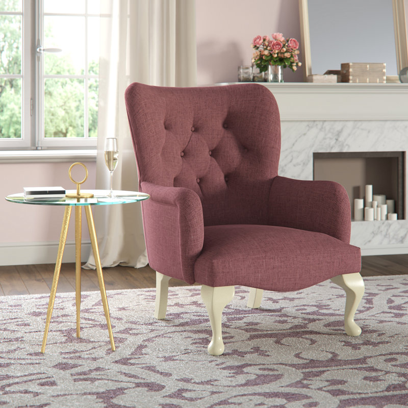 Loretta Upholstered Wingback Chair, Light Oak, Bacio Redcurrant