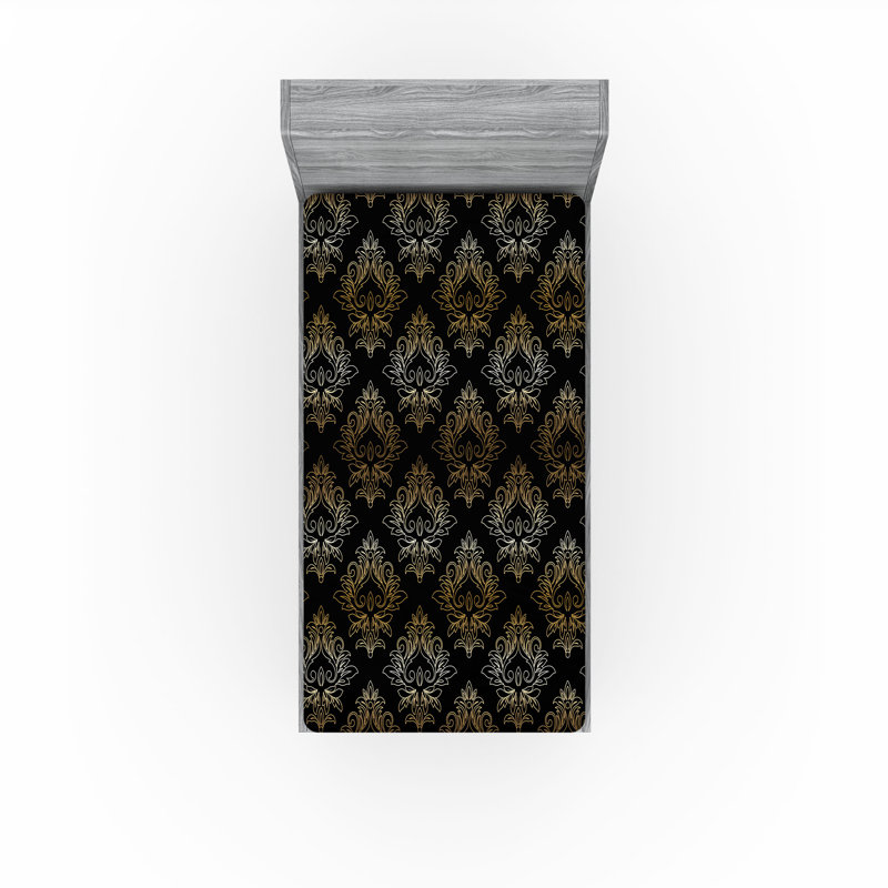 Ambesonne Nature Fitted Sheet Leaves Botanical Style Art, Twin Fitted Sheet, Charcoal Gray/Amber Abstract