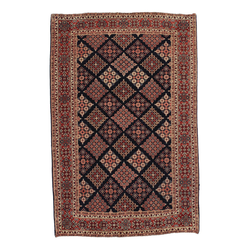 Tapis oriental bleu / rouge fait à la main 4 pi 5 po x 6 pi 9 po Oriental