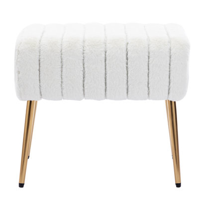 Ceilia 18.5" Wide Faux Fur Rectangle Ottoman with Gold Legs for Bedroom or Vanity by Mercer41
