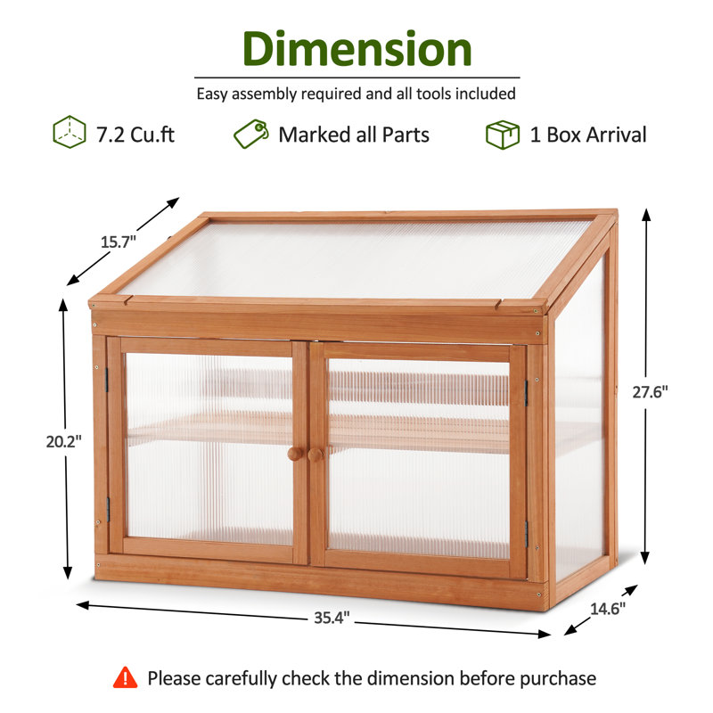 35.4" W x 14.6" D 2-Tier Wooden Cold Frame Garden Greenhouse, Medium Yellow