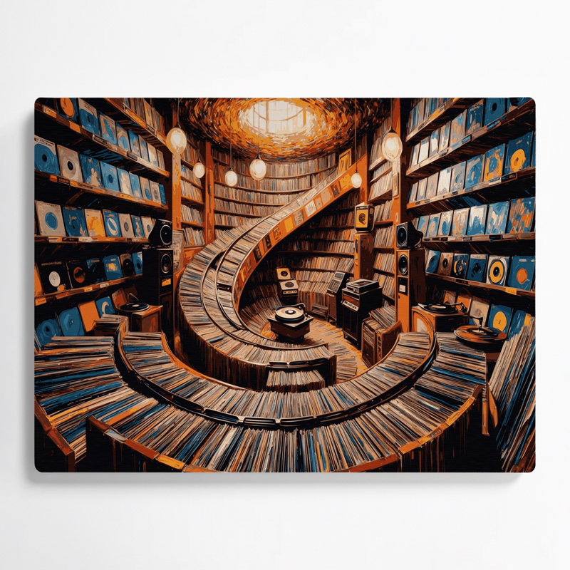 Music Record Store Aesthetic Brown Metal Wall Art, 8" H x 10" W